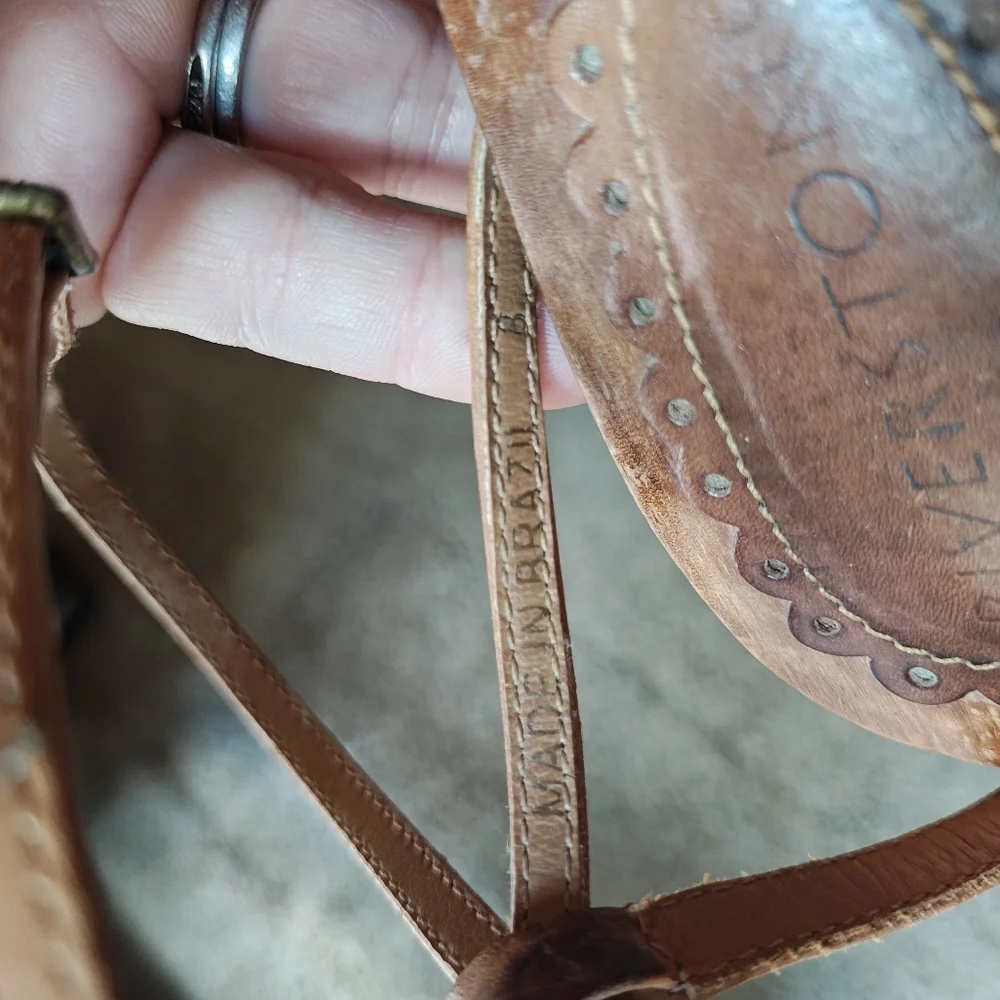 Riverstone Vintage Platform Wedge Heel Sandals Wood Studded Leather Strappy Sz 8